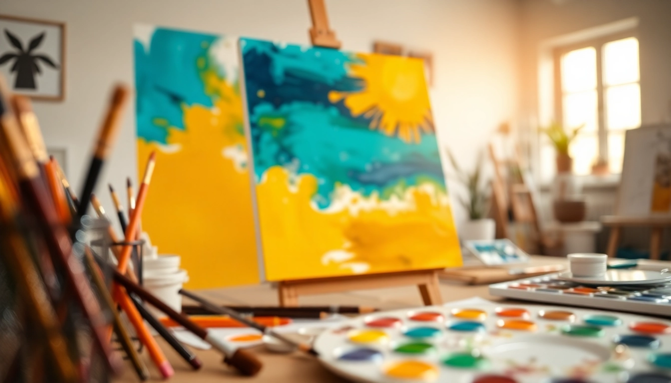 Creëer een kleurrijk canvas kunstwerk in een inspirerende artistieke omgeving.