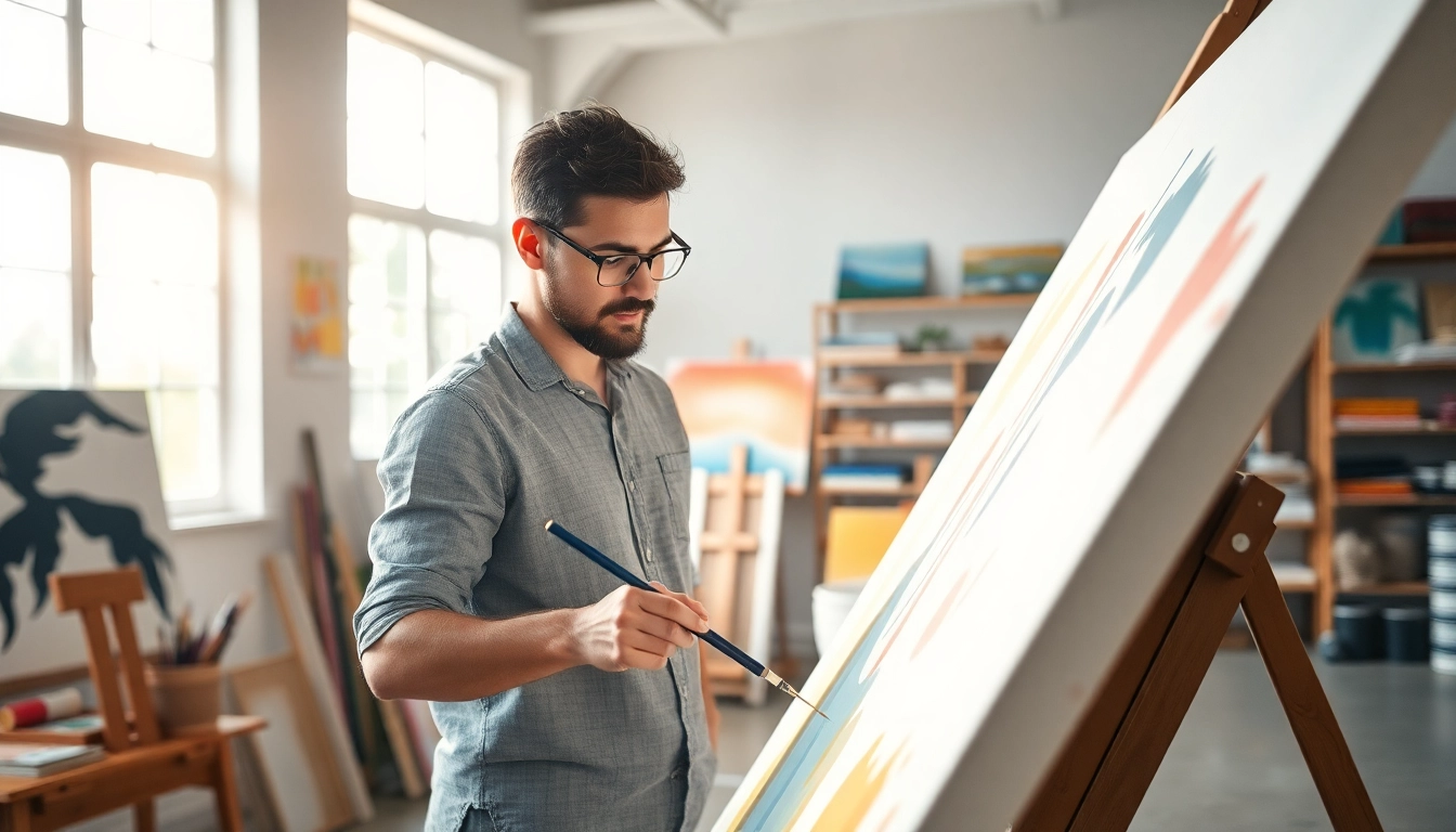 Maak een kleurrijke canvas in een lichte studio met een inspirerende kunstenaar.