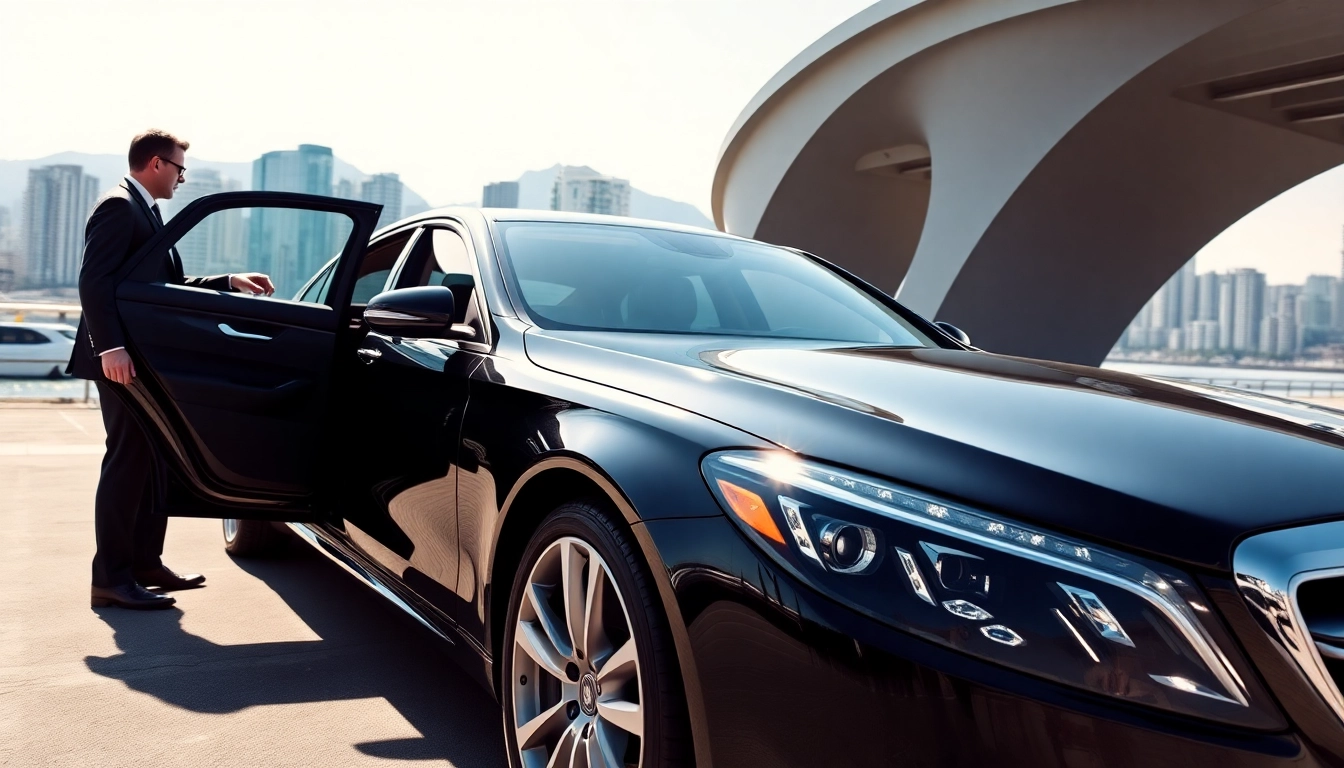 Arrange a luxury car service Vancouver BC with a chauffeur ready for a passenger at the waterfront.