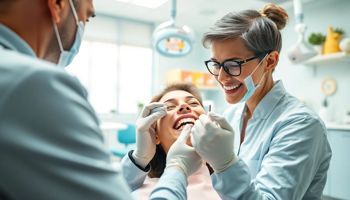 Orthodontist Myrtle Beach performing a dental examination in a bright, modern clinic.